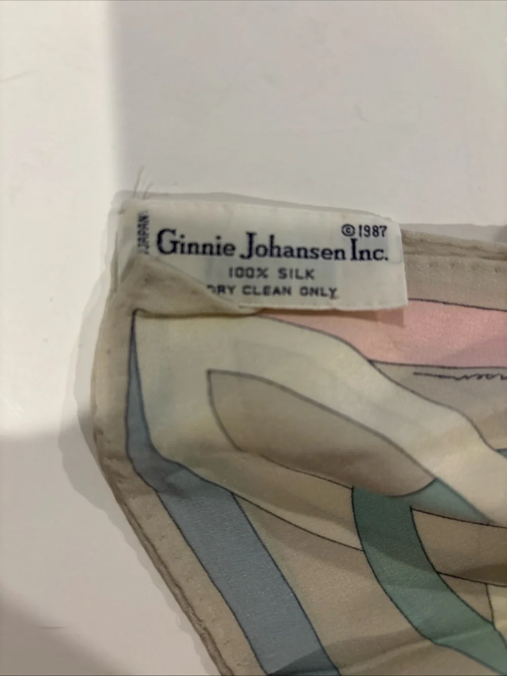 Vintage Ginnie Johansen 100% Silk Scarf 34” Square Pastel Colors